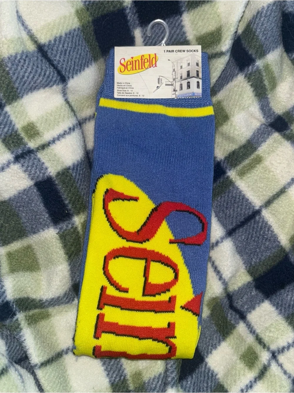 NWT Seinfeld Blue & Yellow Logo Crew Socks